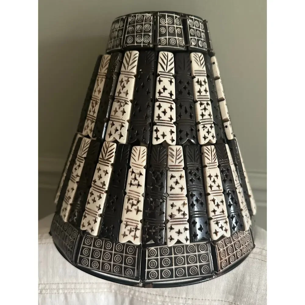 Vintage Carved Bone Clip bovine Tile Lamp Shade 8x3x8”brown cream off white